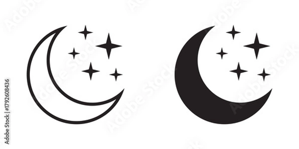 Fototapeta Night Sky Icon – Crescent Moon and Stars Symbol, Sleep and Dream Sign.