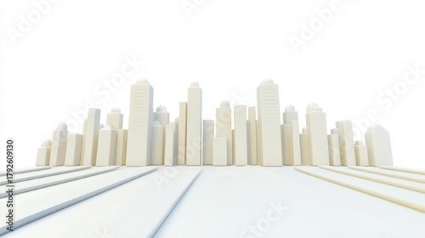 Fototapeta Minimalist Cityscape with Contemporary Architecture and Cloud-Like Elements