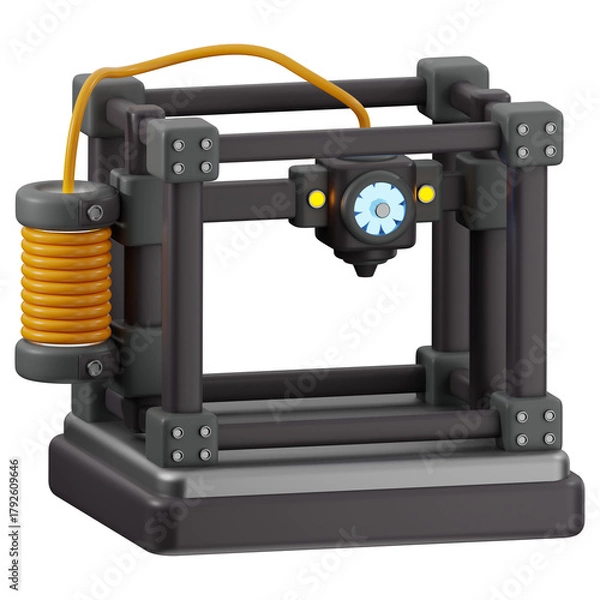 Obraz 3D printer icon. 3D icon render of 3D printer with transparent background.
