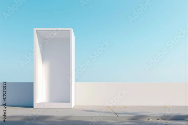 Obraz 青空を背景にした屋外の白い展示ブースのモックアップ