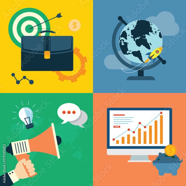 Fototapeta Modern flat design business icons and elements collection