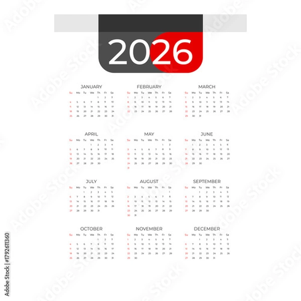 Fototapeta 2026 calendar set design vector background 10