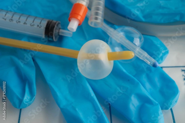 Fototapeta Foley catheter and urine drainage bag collect urine for disability or patient in hospital.