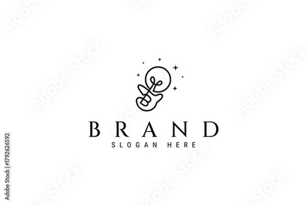 Fototapeta Idea Bulb Hand Logo with Stars Linear Design Concept Style