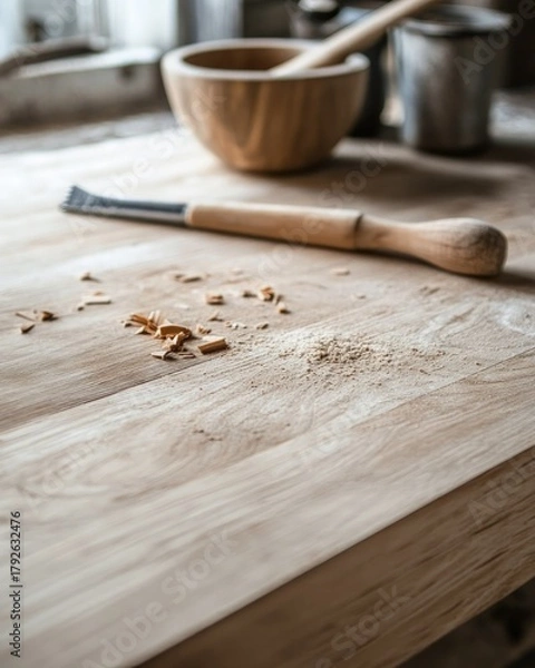 Obraz Wood Carving Tools on Wooden Workbench