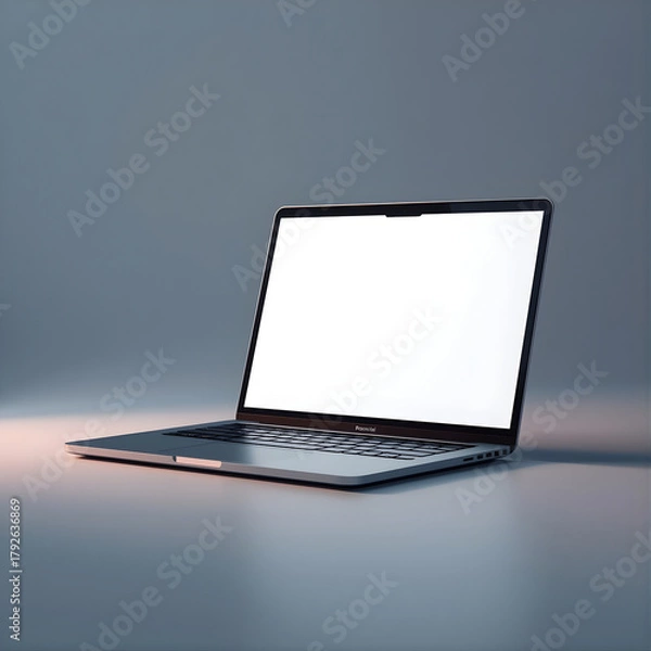 Fototapeta Modern Laptop Mockup with Blank Screen on Desk, Minimalist Notebook Computer Mockup in Soft Light, Realistic Laptop Display Mockup for UI/UX Design, Clean Blank Screen Laptop Mockup