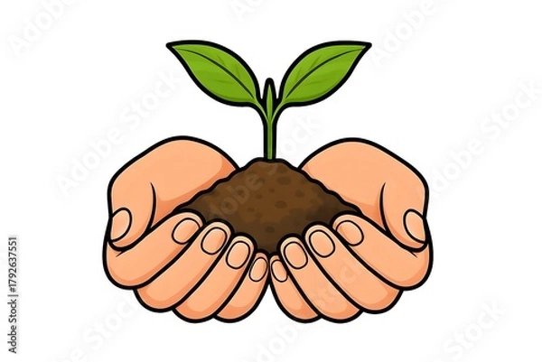 Obraz Hands Holding Soil with Sapling