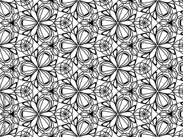 Obraz Seamless abstract pattern. black and white linear illustration for coloring. Vector coloring book for adult.