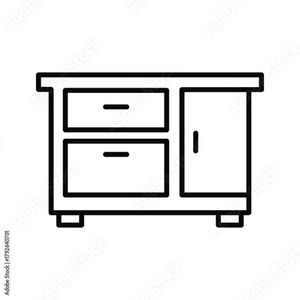 Obraz Simple line art icon of a cabinet with drawers and door