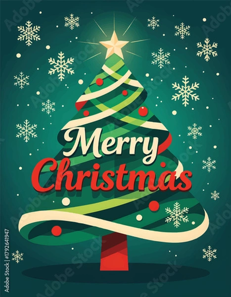 Fototapeta Festive Christmas Tree with Star and Snowflakes