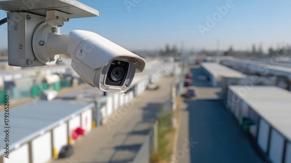 Fototapeta Security camera monitoring storage units and warehouse (surveillance)