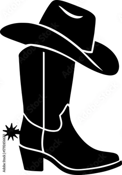 Fototapeta Cowboy Boot Hat Scalable SVG Vector Graphic with Editable Paths and Layers for Web, UI Design, Digital Art, and Print Applications