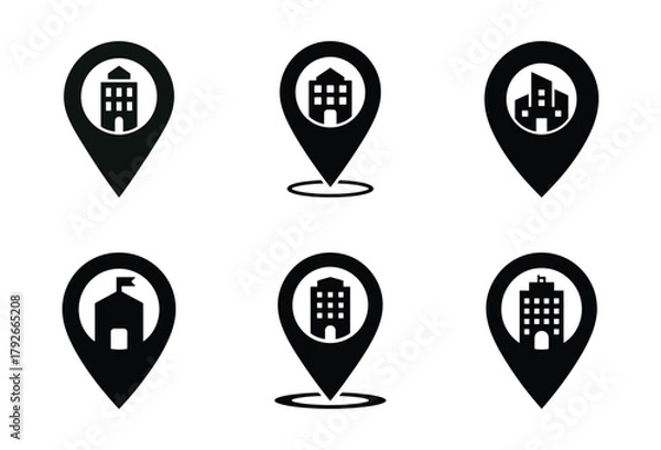 Fototapeta Building location map pins and markers with various structures