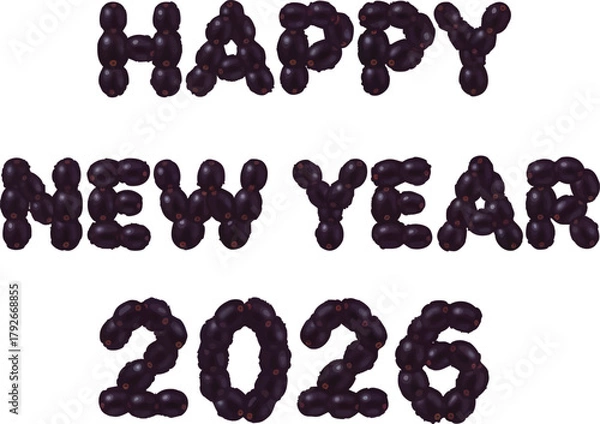 Obraz Happy New Year 2026 made with black beans on white background