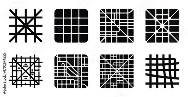 Fototapeta Abstract geometric grid patterns with diverse designs set on white