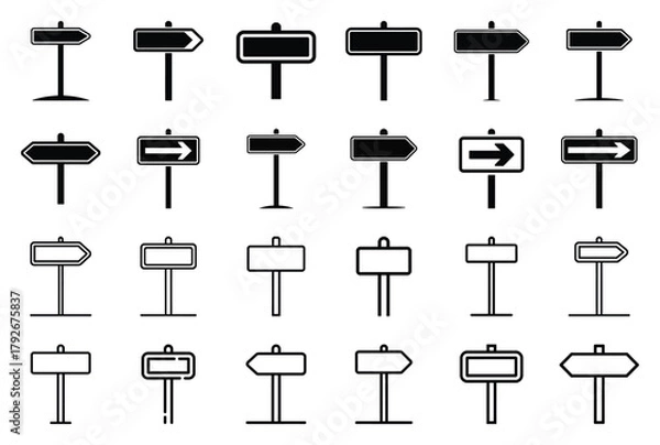 Fototapeta Diverse collection of blank and arrow road signs vector set