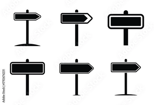 Fototapeta Black blank signposts and arrows set, various direction icons