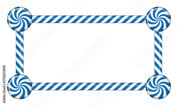 Fototapeta Rectangle candy cane frame with blue and white striped lollipop pattern. Vector illustration