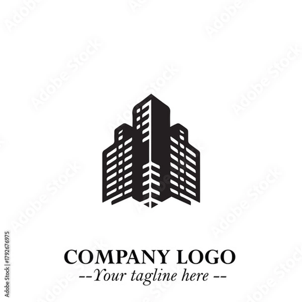 Fototapeta Building Logo Symbol in Black on the White Background with Modern Minimal Architecture Design