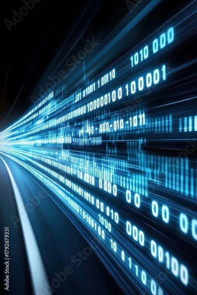 Fototapeta Abstract Digital Data Flow with Binary Code in Motion Blur Effect