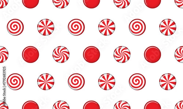 Obraz Striped sugar candy. Peppermint swirl candies seamless pattern. Illustration for new years day, sweet-stuff, winter holiday, dessert, new years event