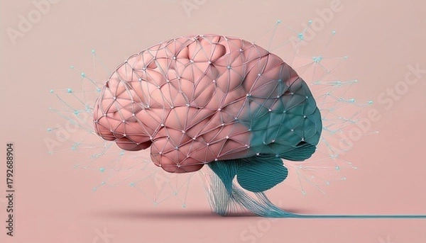 Fototapeta animated style minimal brain network with missing node abstract cerebral disruption on soft pastel background