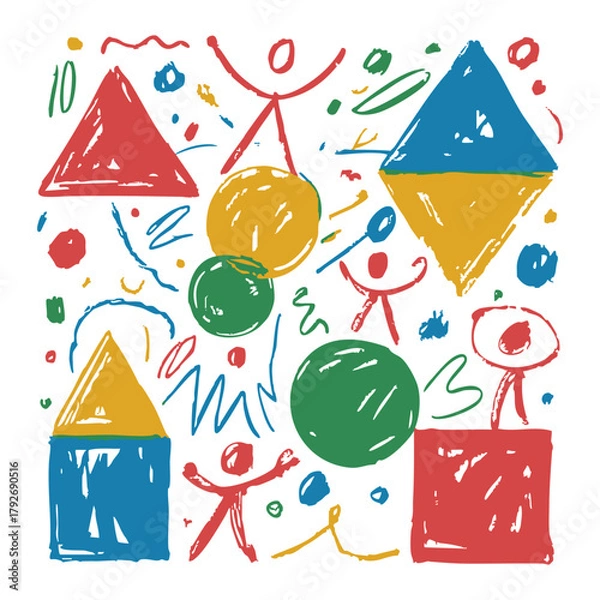 Fototapeta Colorful Abstract Geometric Shapes and Figures Drawing