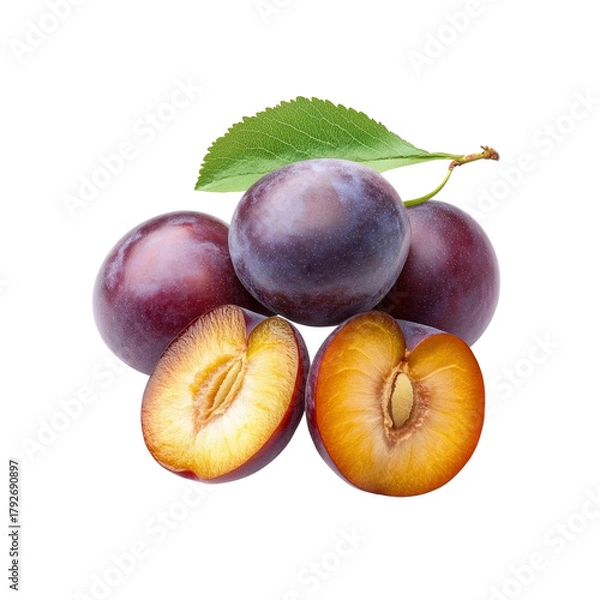 Obraz Plums with leaf on Transparent Background