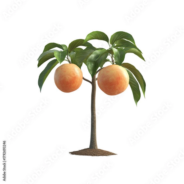Obraz Peach tree with two peaches on Transparent Background