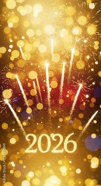 Obraz Golden New Year 2026 Celebration with Dazzling Fireworks and Bokeh Lights.