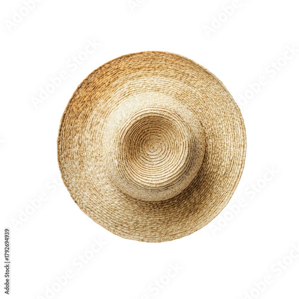 Obraz Straw hat isolated on Transparent Background overhead view