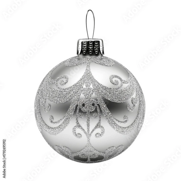 Fototapeta Elegant silver christmas ornament with intricate glittering scrollwork on a transparent background