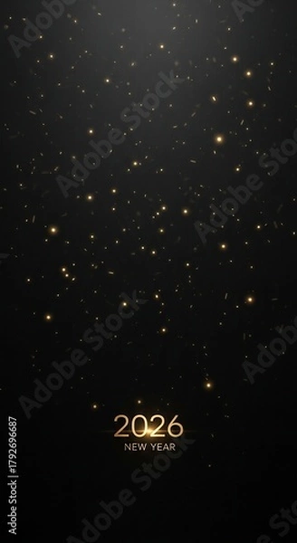Obraz Happy New Year 2026 Golden Text on Dark Background with Falling Glitter.