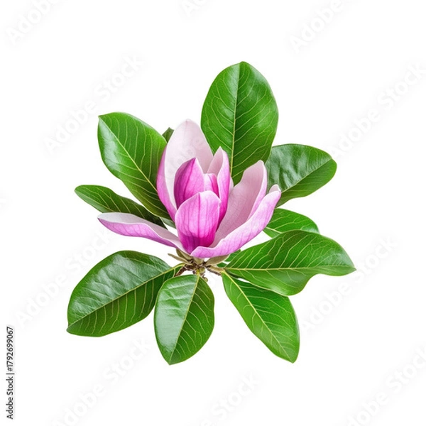 Obraz Magnolia flower with leaves on Transparent Background