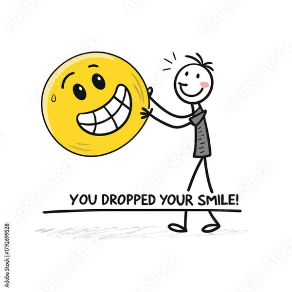 Fototapeta Stick figure returns dropped big smile face