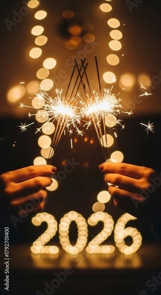Obraz Sparkling Celebration - 2026 New Years Eve with Sparklers and Festive Lights.