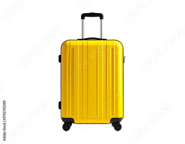 Obraz Bright yellow, hard-shell rolling suitcase with telescoping handle