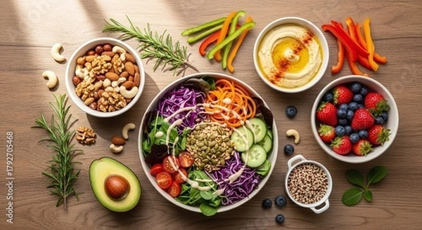 Obraz A fresh and colourful flat-lay of a healthy vegan