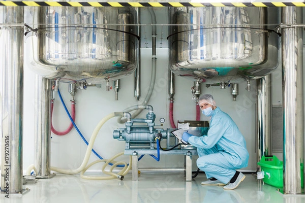 Fototapeta scientist is working under tanks