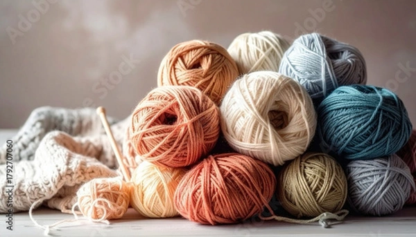 Obraz 淡い色味の毛糸と編物