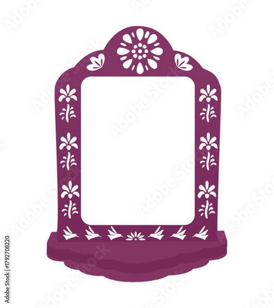 Fototapeta Mexican papel picado border design - decorated border with bird motifs and floral patterns. Traditional fiesta banner for Dia de los Muertos.