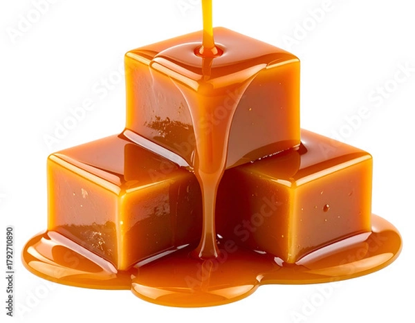 Obraz Deliciously gooey caramel sauce cascades over sweet cubes