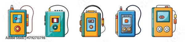 Obraz Retro portable music players with headphones collection