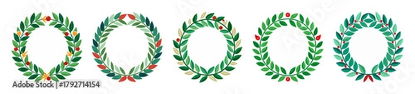 Obraz Five green leafy wreaths in a row simple art design