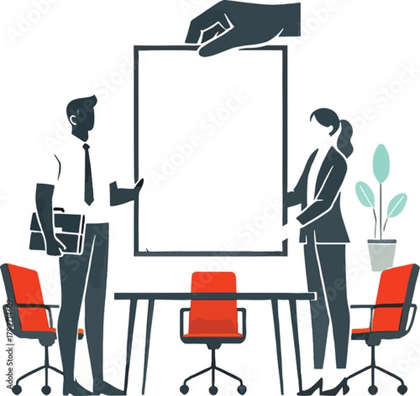 Fototapeta Business meeting with whiteboard and office chairs 1