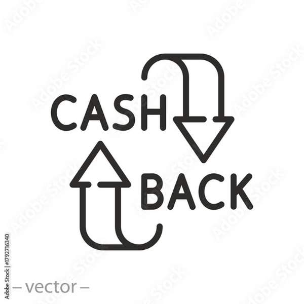 Fototapeta Cashback icon, promotion, arrows with coin, money return, cash back vector line illustration