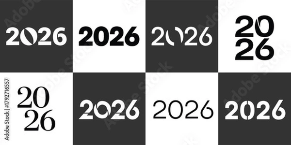 Obraz Set of 2026 New Year logo text design. number design. Collection of 2026 New Year symbols