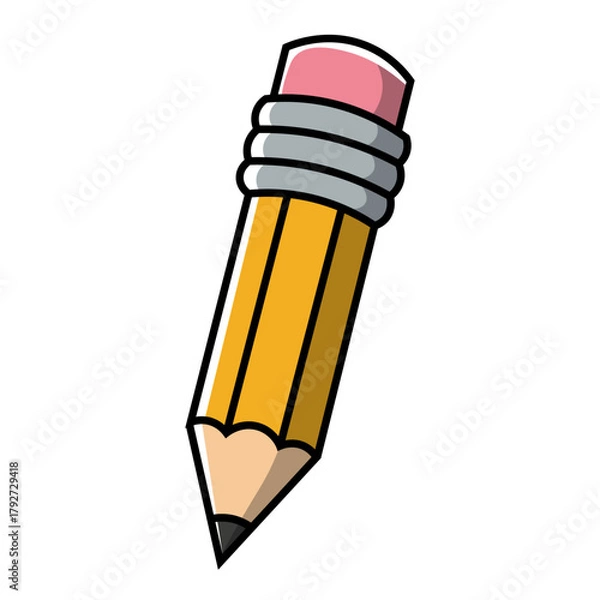 Obraz Illustration of a cartoon yellow pencil with a pink eraser on the end
