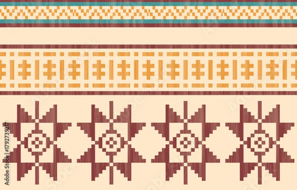Fototapeta Southwest Native American seamless pattern, boho tribal Aztec Navajo geometric textile design, desert ethnic fabric background.
