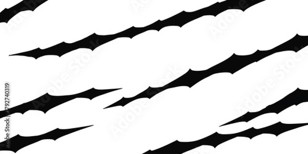 Fototapeta Black diagonal claw marks graphic texture on white background isolated on white background